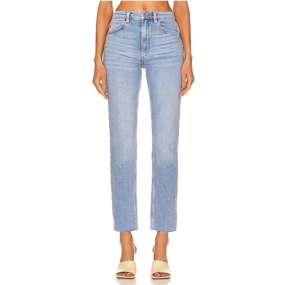 RE/DONE 70s Originals Straight Jeans Sanded Blue Denim Raw Hem Boho Size 30